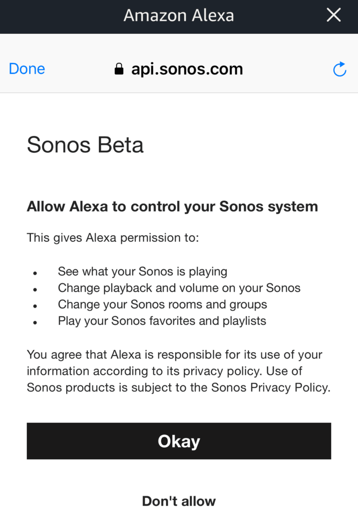 Allow Alexa control Sonos